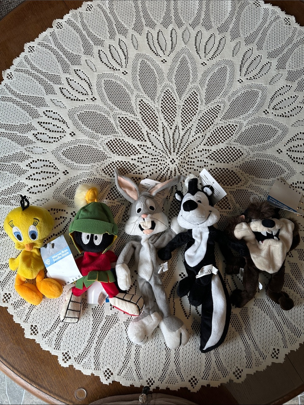 Warner Brothers 1997 Looney Tunes Plush Set-Tweety, Marvin, Bugs, Sylvester, Taz